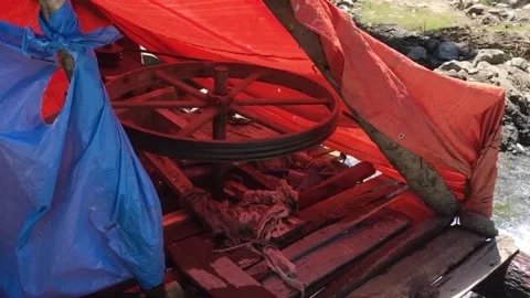 Hydroelectric power station with engine a small stream. Power generation back Stock Footage 207934764