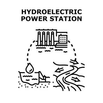 Hydroelectric power station generating clean green energy concept Stock Illustration