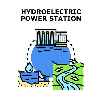 Hydroelectric power station generating clean green energy concept Stock Illustration