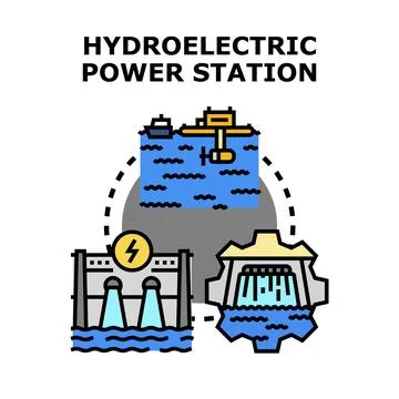 Hydroelectric power station generating renewable energy and electricity Stock Illustration