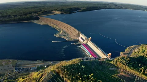 Hydroelectric power station on river Stock Footage 140636032