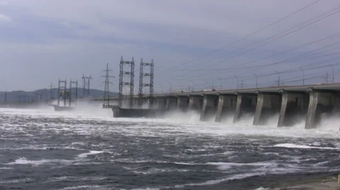 The hydroelectric power station. Timelapse Stock-Footage 49680283