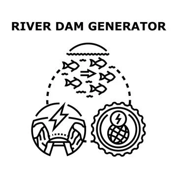 Hydroelectric river dam generator concept vector Stock Illustration