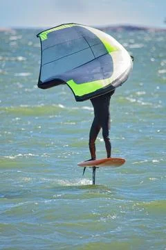Hydrofoil surfboard surfer. Stockfoto's