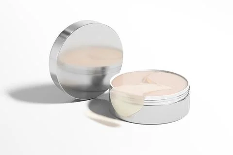Hydrogel eye mask in cylindrical Container, metallic silver packaging Stock-Illustration
