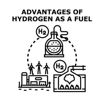 Hydrogen advantages fuel vector concept diagram presenting benefits Stock Illustration