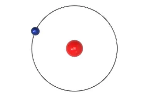 Hydrogen Atom Bohr model with proton and electron. 3d illustration Stock Illustration