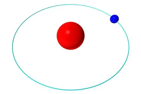 Hydrogen atom isolated on white, red proton and blue electron Stock Illustration