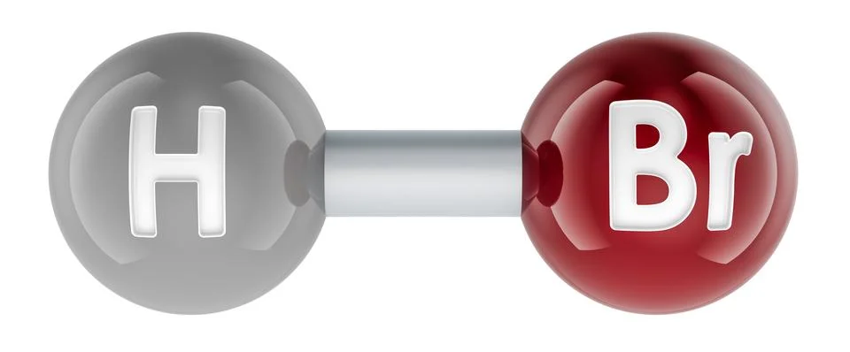 Hydrogen bromide HBr molecule model. 3D rendering Stock Illustration