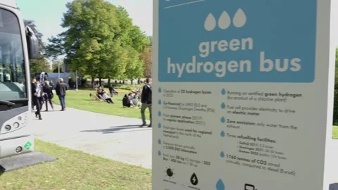 Hydrogen bus with information stand Stock Footage 220010090