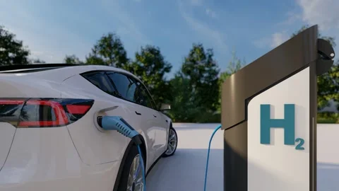 Hydrogen car charging socket and a hydrogen charging station. Stock Footage 289735799