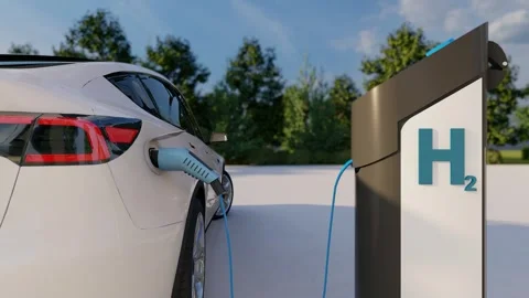 Hydrogen car charging socket and a hydrogen charging station. Stock Footage 289735804