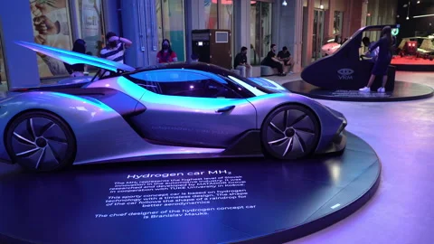Hydrogen car presentation in Slovakia pavilion, Expo 2020 Dubai, UAE Stock Footage 182094848