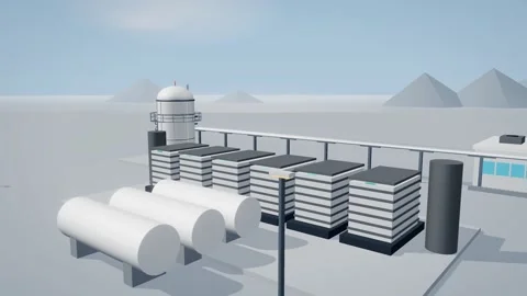 Hydrogen electrolyser yard powered by a small modular reactor Stock Footage 342710643