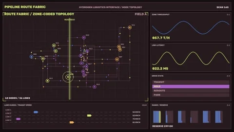 Hydrogen Logistics Route Network HUD Seamless Loop Stock Footage 342332174