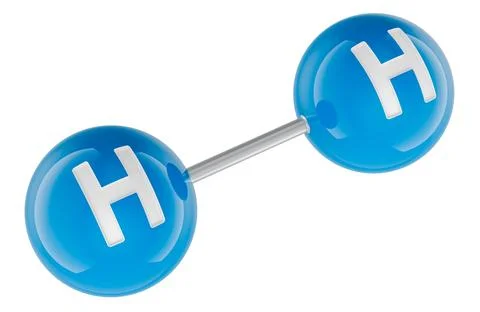 Hydrogen molecule H2 with two atoms and chemical bond, 3d rendering 스톡 일러스트