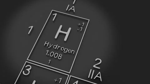 Hydrogen on the periodic table of the elements on black blackground,history.. Stock Illustration