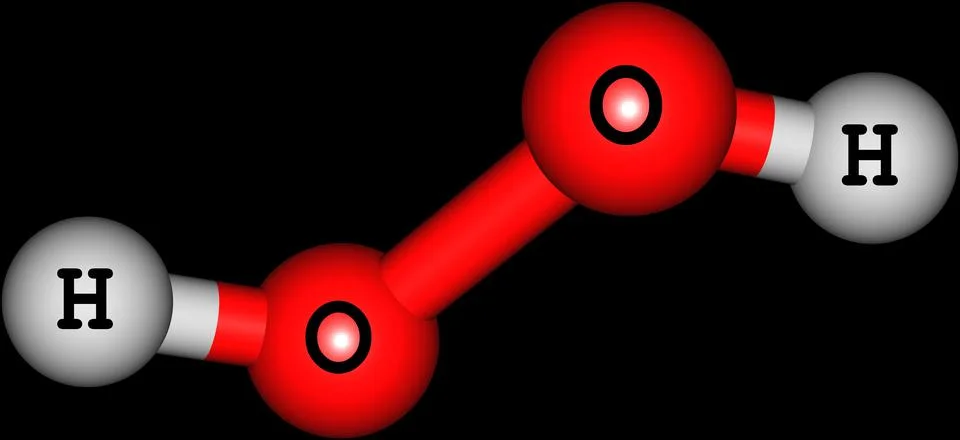 Hydrogen peroxide (H2O2) molecular structure isolated on black Illustrazione stock