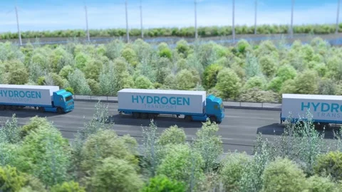 Hydrogen-Powered Trucks Transporting Goods on Highway Stock-Footage 300996057