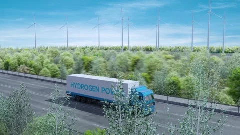 Hydrogen-Powered Trucks Transporting Goods on Highway Stock Footage 300996064