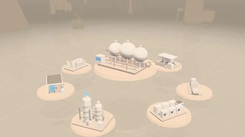 Hydrogen Storage Spheres Above Electrolyser And Refuelling Platforms In Soft 動画素材 344110809
