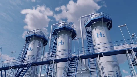 Hydrogen storage tanks (H2). Clean and eco-friendly hydrogen energy. Vídeo Stock 253881792