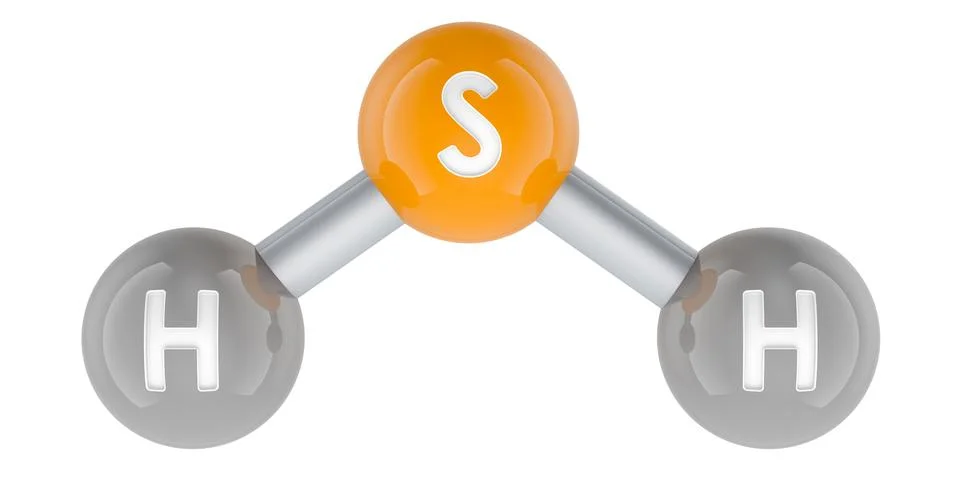 Hydrogen sulfide H2S molecular model. 3D rendering 库存插图