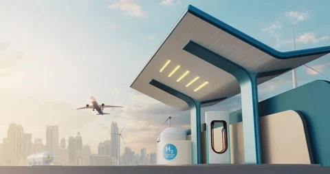 Hydrogen technology. Refueling hydrogen against the backdrop of the city from Stock Footage 171632277