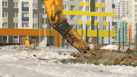 Hydrohammer machine working at building site Stock Footage 86927015