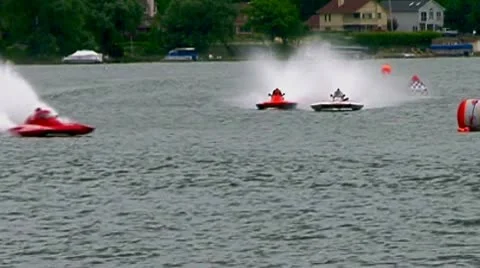 Hydroplane flips during final lap of race Stock Footage 10579015