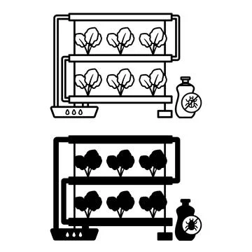 Hydroponic System Icons. Line and Glyph Vector Illustrations. Soil-Free Pla.. Stock Illustration