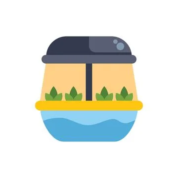 Hydroponic system with a special lamp illuminating growing plants using miner Stock Illustration