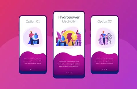 Hydropower app interface template. Stock Illustration