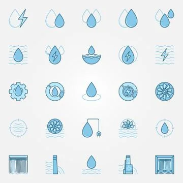 Hydropower blue icons set 库存插图
