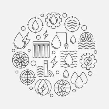 Hydropower concept circular illustration Stock Illustration