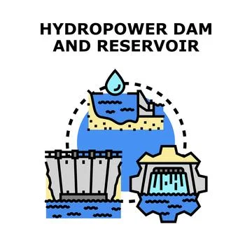 Hydropower dam and reservoir generating clean energy Stock Illustration