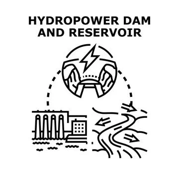Hydropower dam generating clean renewable energy concept Stock Illustration