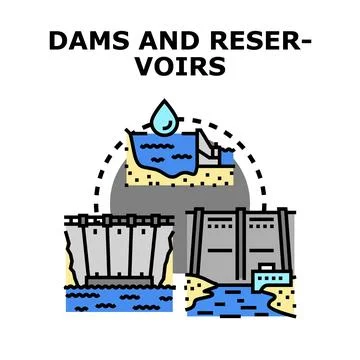 Hydropower dam generating electricity and managing water system Ilustración de archivo