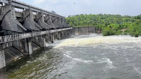 Hydropower Dam with Strong Water Current | Nature and Engineering Scene 動画素材 316769503