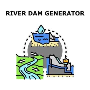 Hydropower energy producing electricity using river dam Stock Illustration