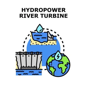 Hydropower river turbine generating clean electricity concept Stock Illustration