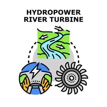 Hydropower river turbine generating renewable electricity concept Stock Illustration