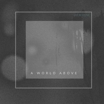 Hydropunk, a world above text and grey frame over grey square and lights spots Ilustração Stock
