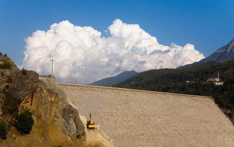 Hydrotechnical construction on the river Dimchay. Stock Photos
