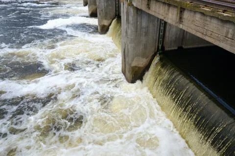 Hydrotechnical structure close-up on river Iput in Dobrush, Belarus Stock-Fotos