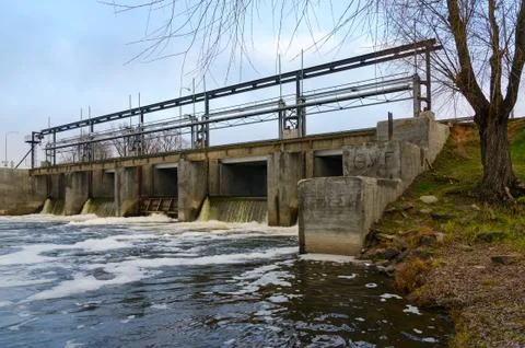 Hydrotechnical structure on river Iput, Dobrush, Belarus 写真素材