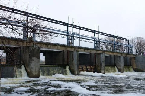 Hydrotechnical structure on river Iput in Gomel region, Belarus Stock Photos
