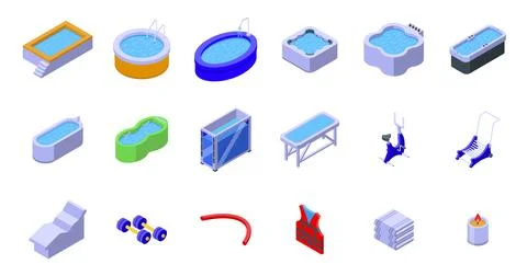 Hydrotherapy icons set isometric vector. Spa pool Stock Illustration