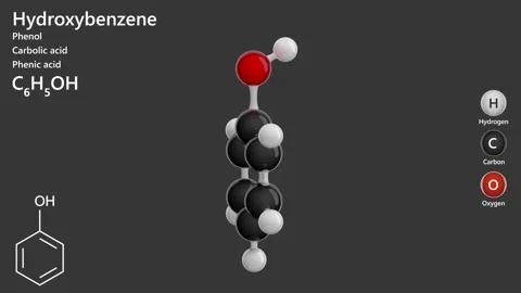 Hydroxybenzene or phenol. 3D model of a molecule. C6H6O. Gray back. 3D render Stock Footage 288852549