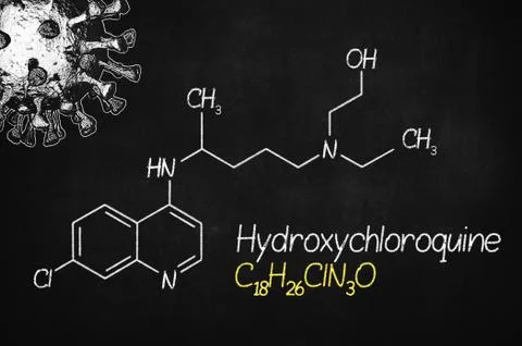Hydroxychloroquine formula, active COVID-19 therapy, written with chalk on board Stock Illustration